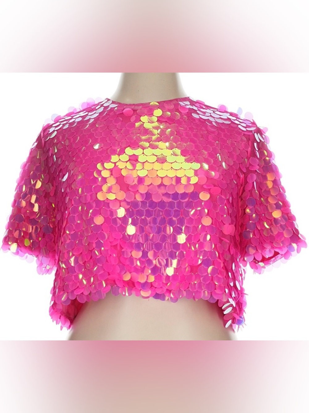 New Fringe + Co hot pink sequin Paillette crop tee shirt